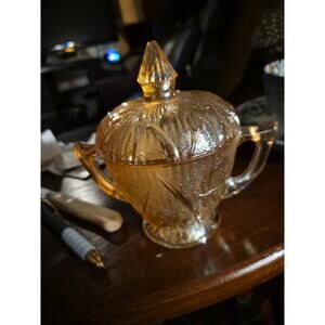 Vintage Jeannette Marigold Glass Iris And Herringbone pattern